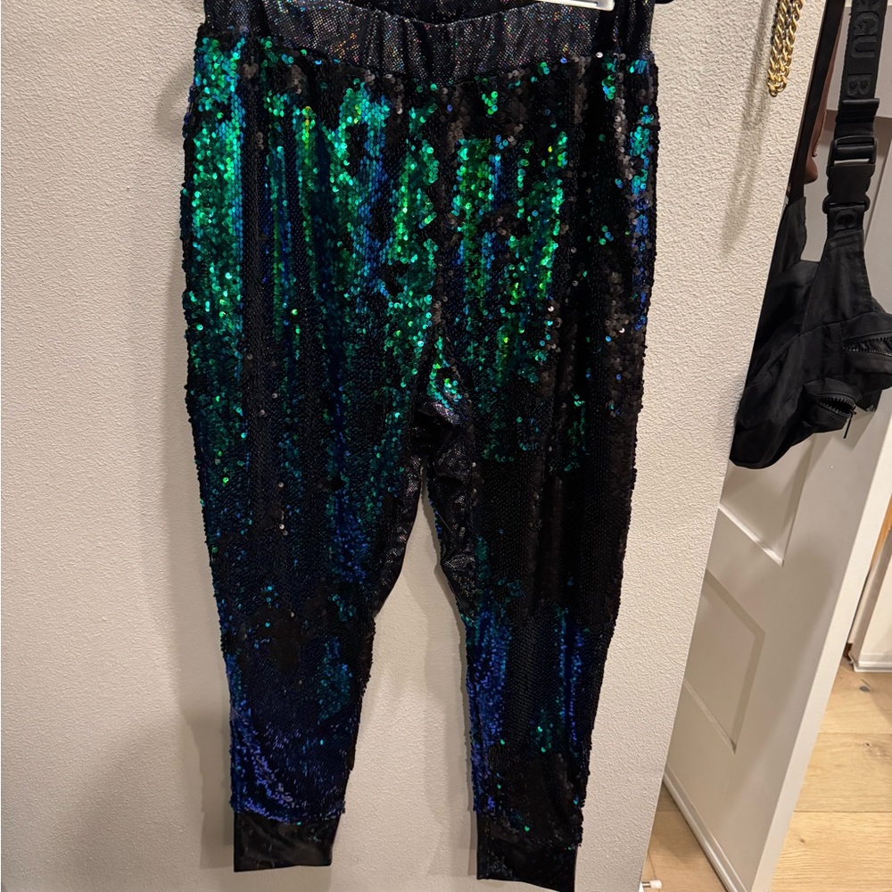Sequin Black and Green Pants